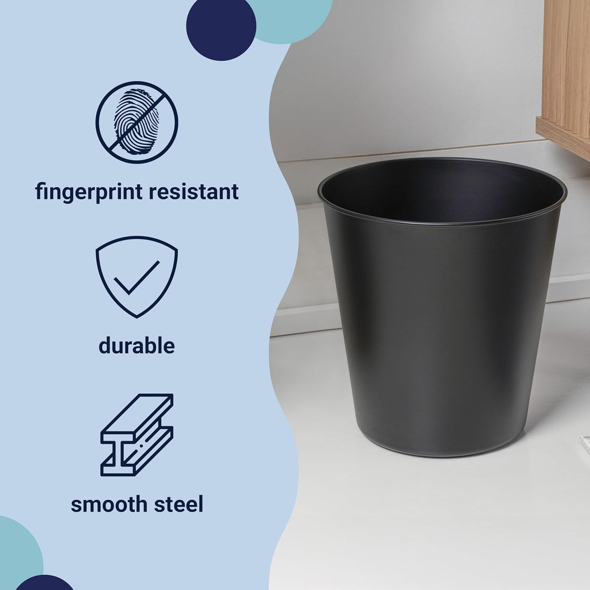 happimess HPM1113A Nolan Modern Classic Smooth Steel 2-Gallon Wastebasket for Home, Bathroom