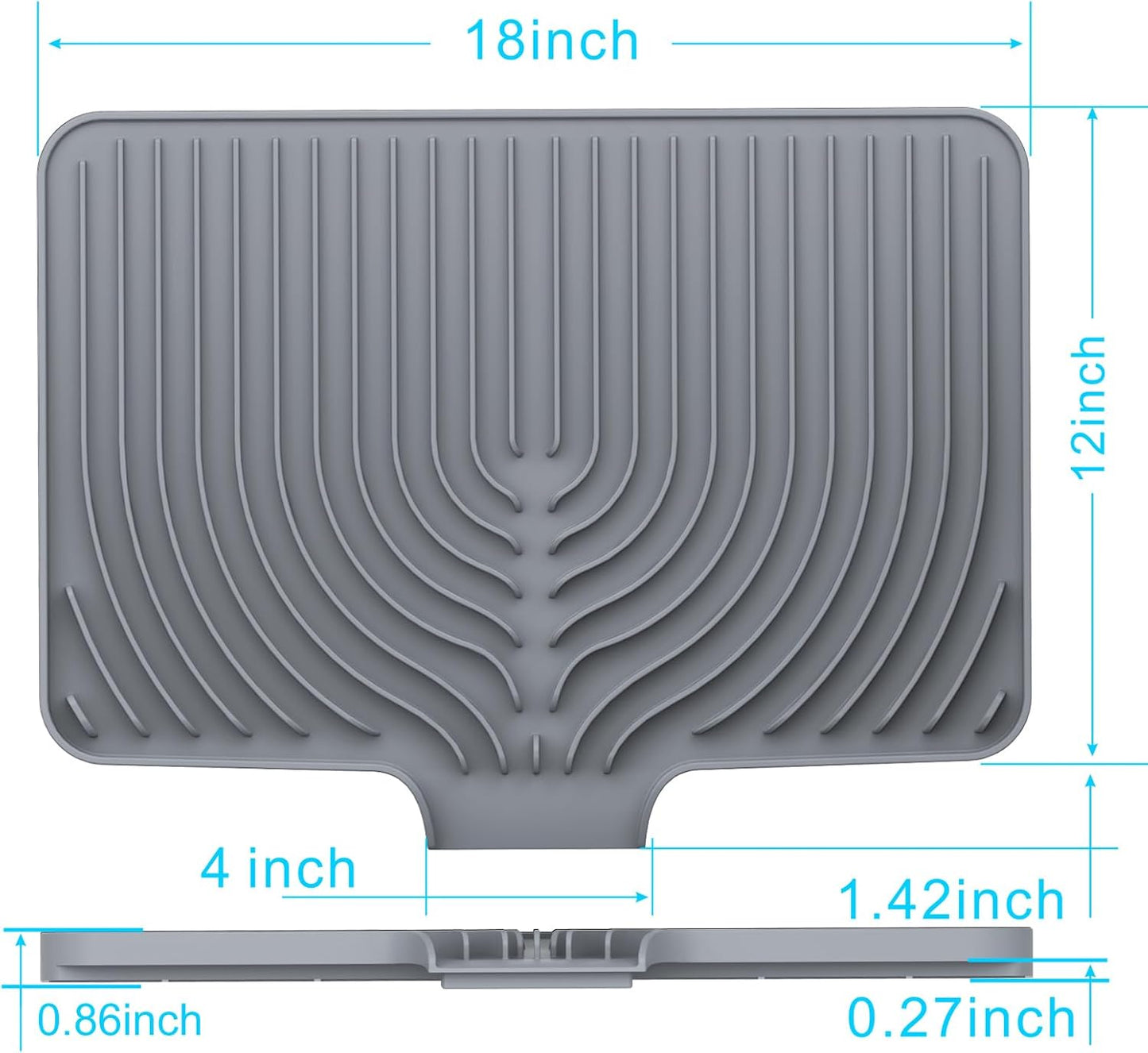Kitchen Drying Mat for sink with a bulged edge,18"×12"Silicone Dish Drying Mat with built-in Drain