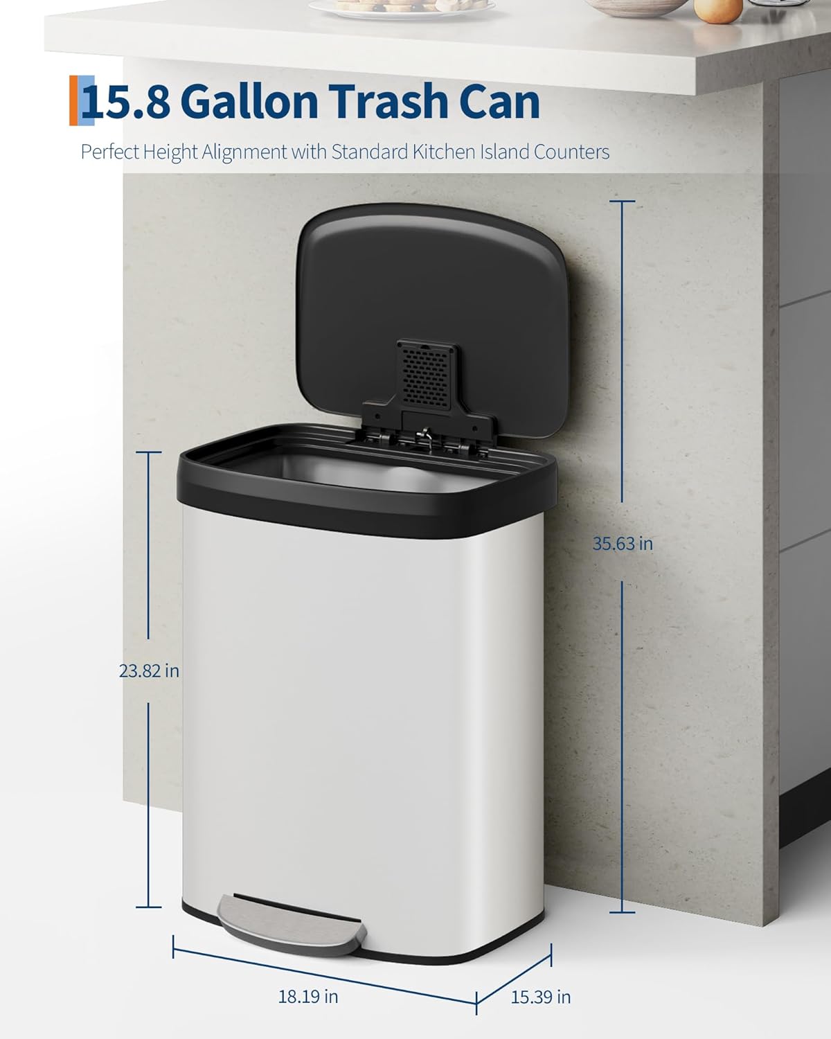 Garvee 16 Gallon / 60 Liter Metal Trash Can with Lid, Large Garbage Can for Kitchen, Rustproof