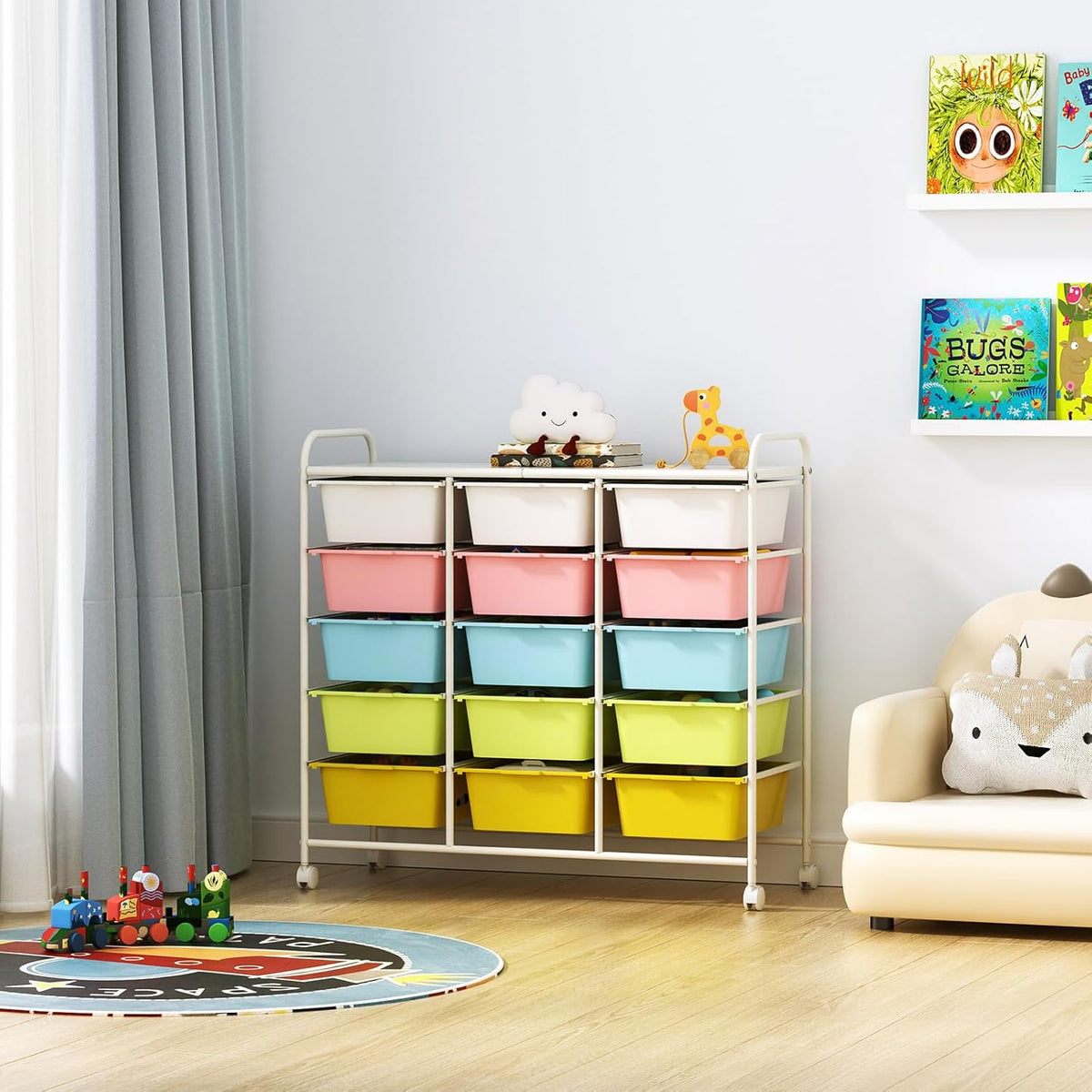 15 Drawers Rolling Cart With Wheels, Plastic Storage Drawer With Metal Frame, Multipurpose Art