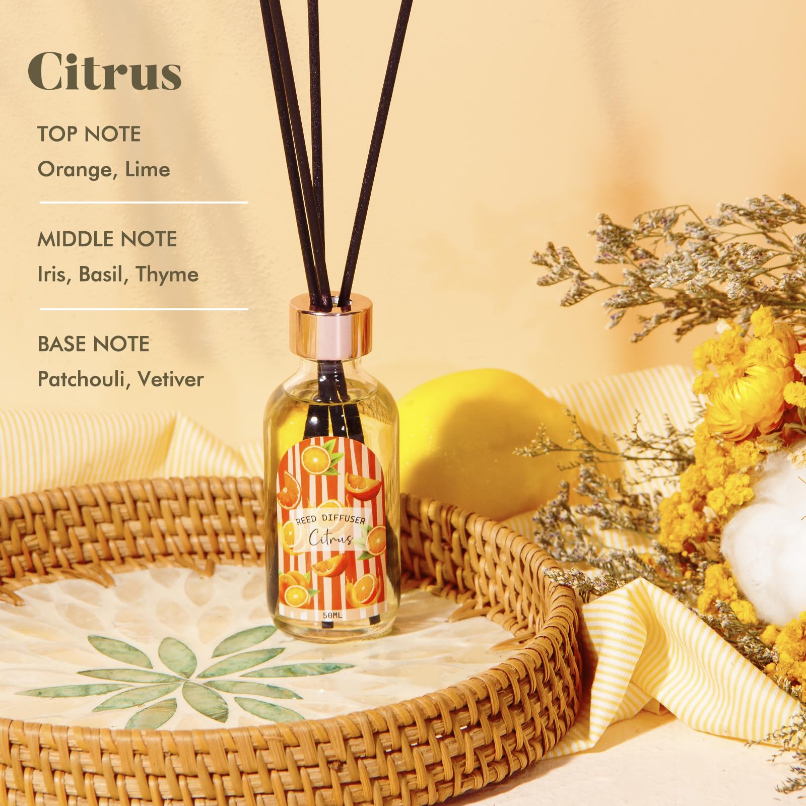 Reed Diffuser Set of 3 Pack, Linen Vanilla Citrus Scented Oil Diffuser with 15 Sticks, Reed