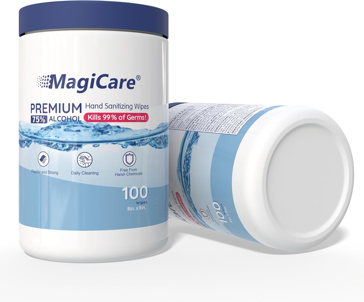 MagiCare 75% Large Alcohol Wipes (2 Canisters) - Hand Sanitizing Wipes - Hand Sanitizer Wipe