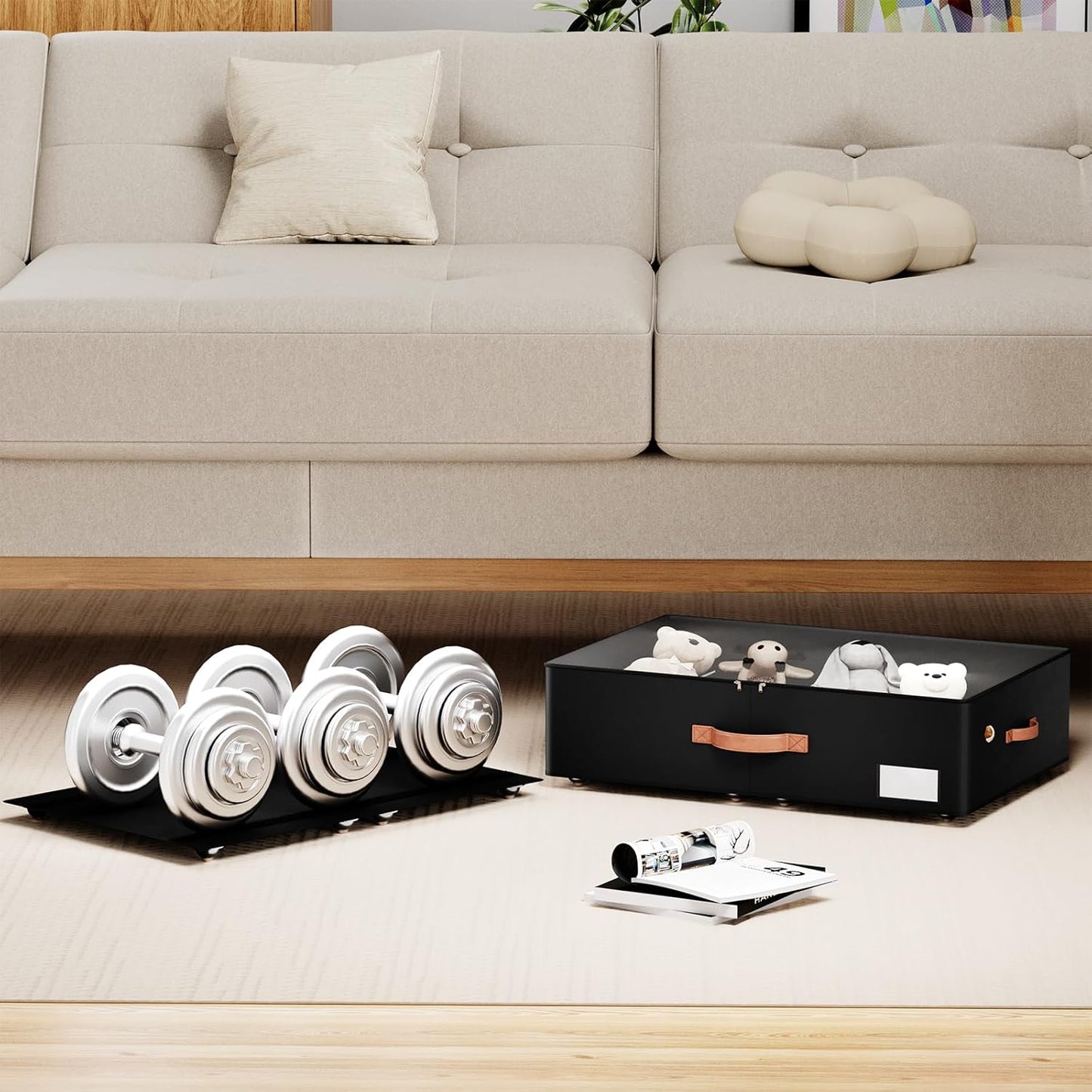 Underbed Storage With Wheels,Large Capacity 7.5 inches Height Storage Bins,Rolling Underbed Shoe