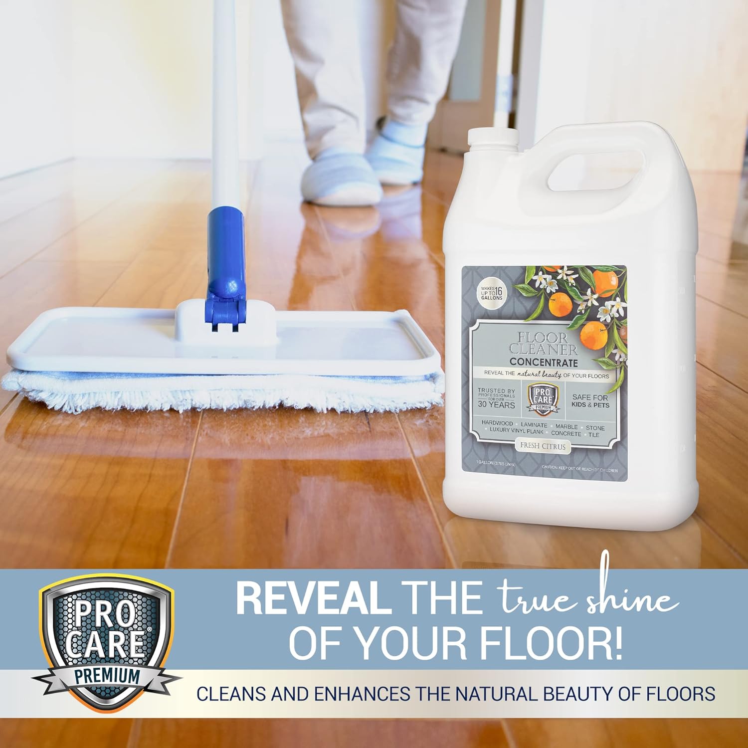 ProCare Citrus Floor Cleaner Concentrate (Made in USA) | Vinyl, Wood, Tile, Stone & Laminate Floor