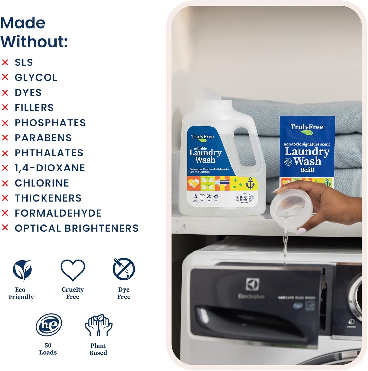 Truly Free Laundry Wash Detergent for Sensitive Skin, Gentle & Safe for Baby Clothes | Plant-Based