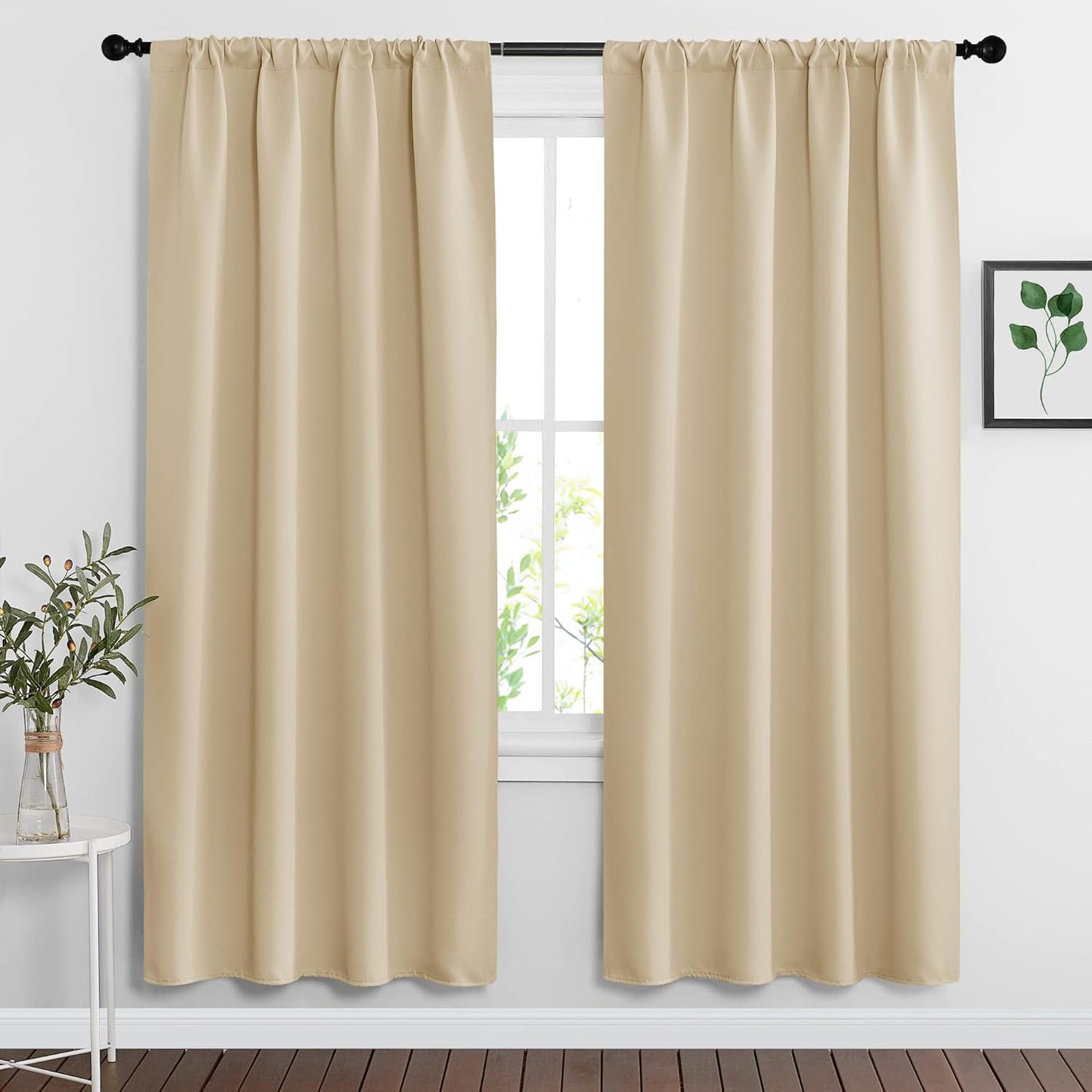 RYB HOME Blackout Shades Curtains Window Dressing (Width 42 by Height 72 in, Biscotti Beige, 2 Pcs)