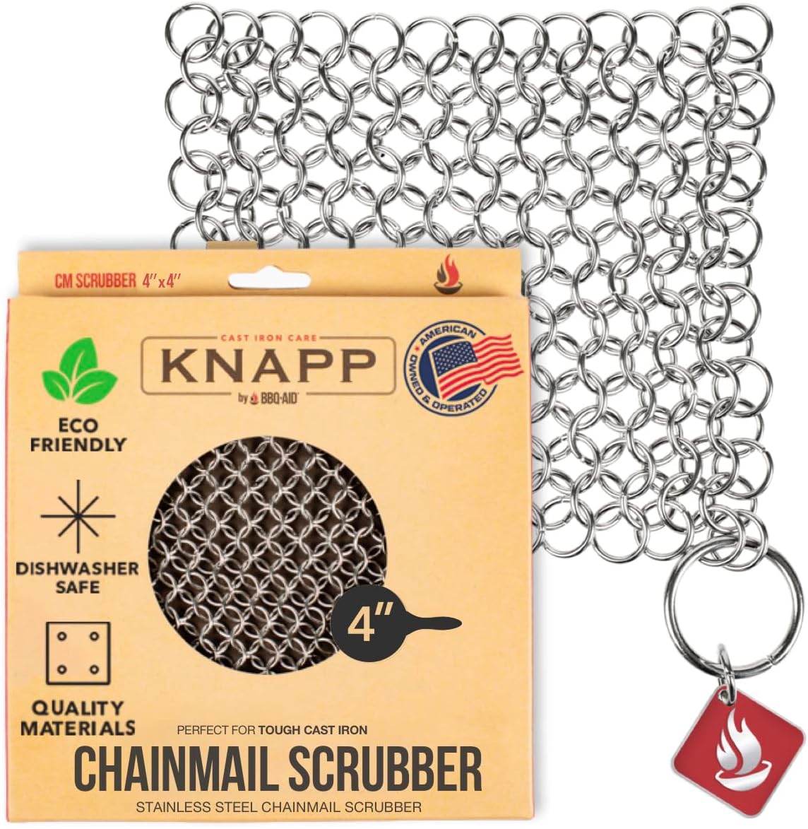 Knapp Made Original CM Scrubber 4" Chainmail Scrubber - Cleaner For Cast Iron, Stainless Steel