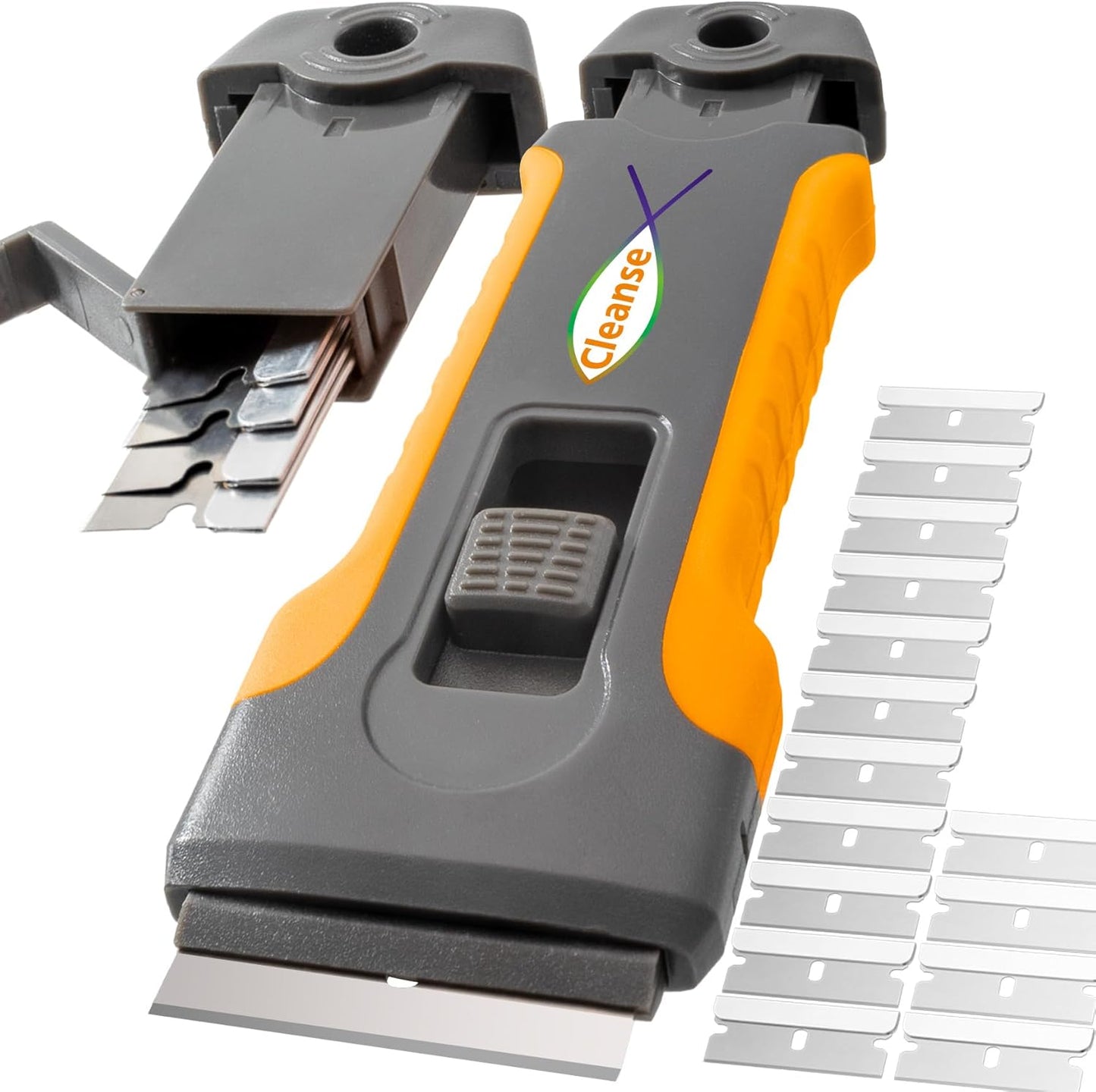 Razor Blade Scraper Tool with 15pcs Extra Blades, Cleaning Razor Scraper for Glass, Glass Top Stove