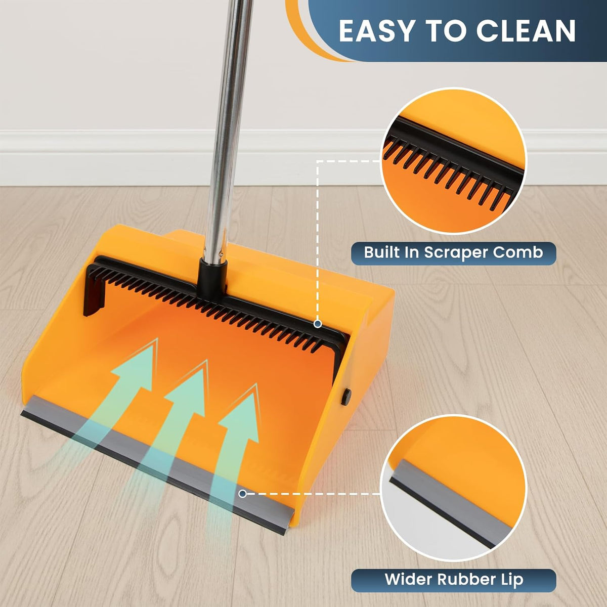 Large Commercial Dustpan with Comb，Long Handle Upright Heavy Duty Dust Pan Outdoor Indoor for