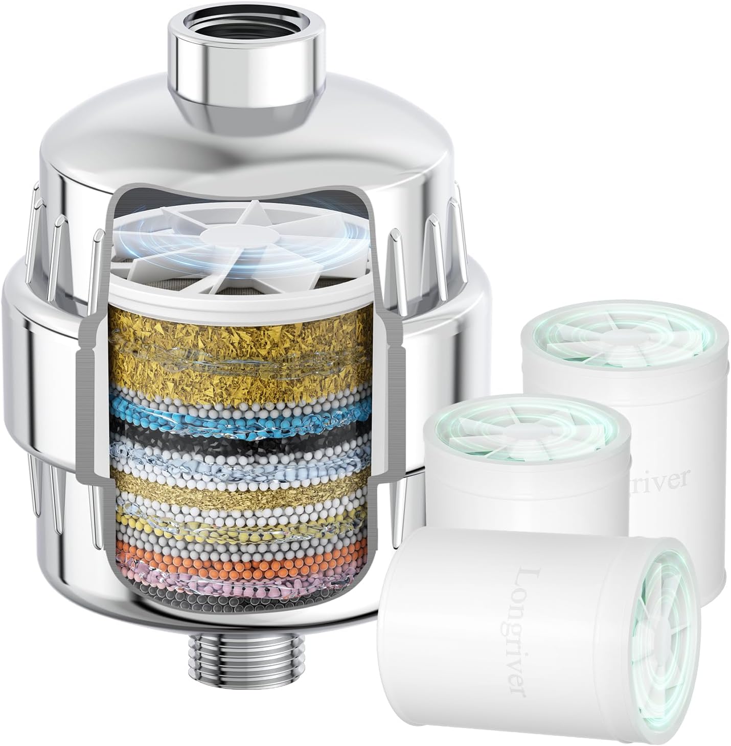 R7 Shower Filter with 3 Replacement Cartridge High Put Shower Water Filter for Hard Water 99.99%