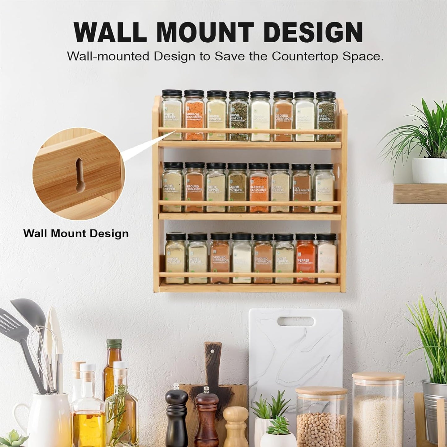 3 Tier Bamboo Spice Rack, Spice Rack Organizer, Seasoning Jars Rack Shelf Spice Organizer for