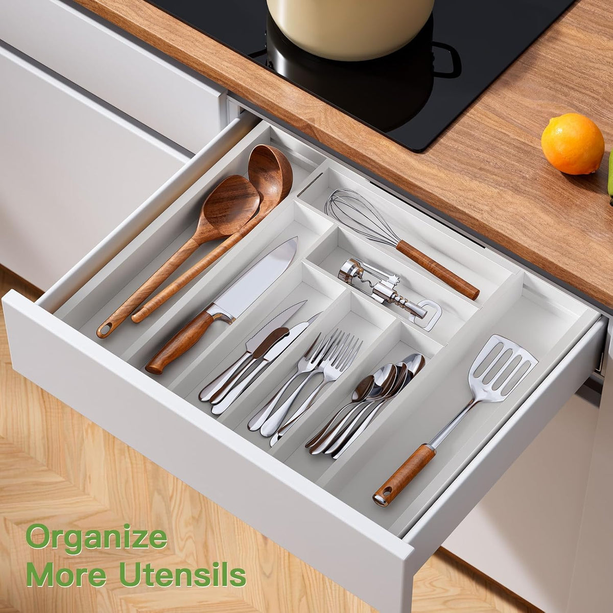 Pipishell Bamboo Expandable Drawer Organizer for Utensils Holder, Adjustable Cutlery Tray, Wood