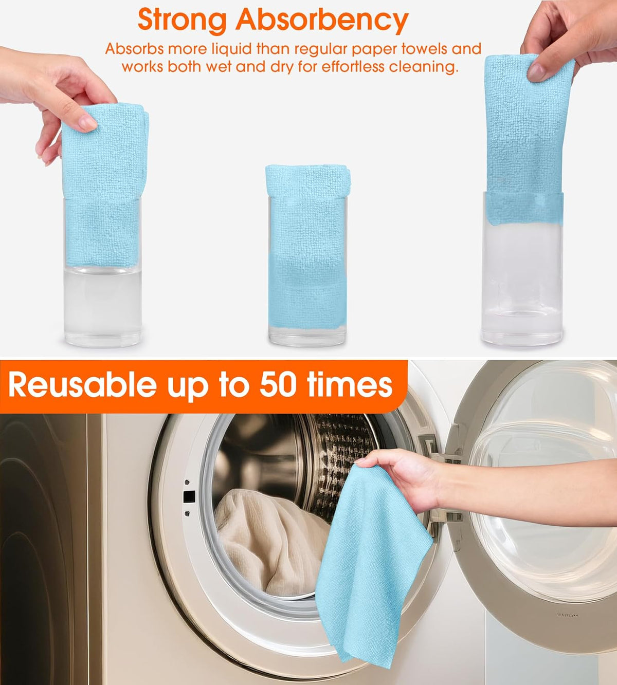 Roll of Microfiber Cleaning Cloth –100 Pack, Tear Away Microfiber Towels, Reusable, Washable