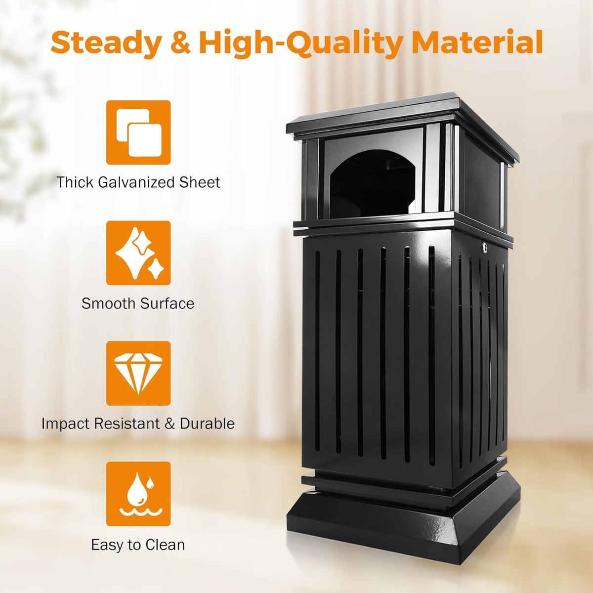 BEAMNOVA Trash Can Outdoor Top Tray Black Stainless Steel Commercial Garbage Enclosure with Locking