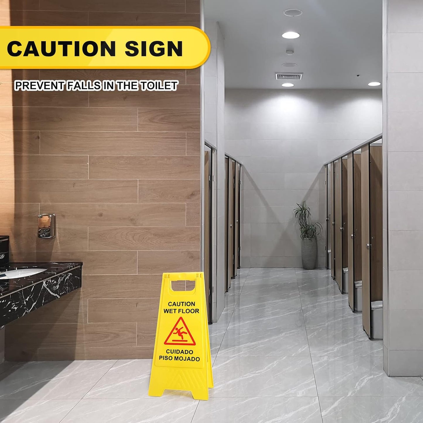 Macarrie 12 Pack Caution Wet Floor Sign Wet Floor Double Sided Cuidado Piso Mojado Foldable