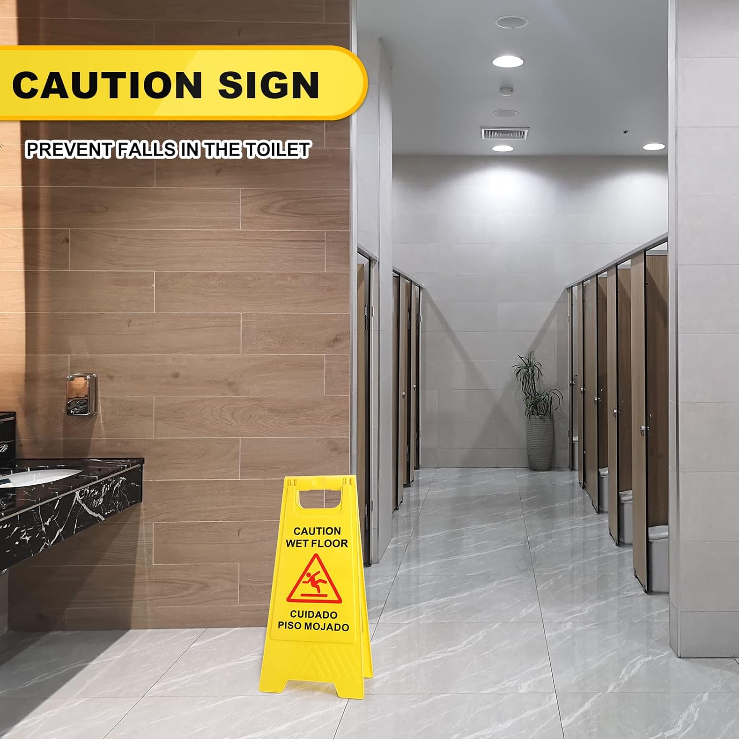 Macarrie 12 Pack Caution Wet Floor Sign Wet Floor Double Sided Cuidado Piso Mojado Foldable