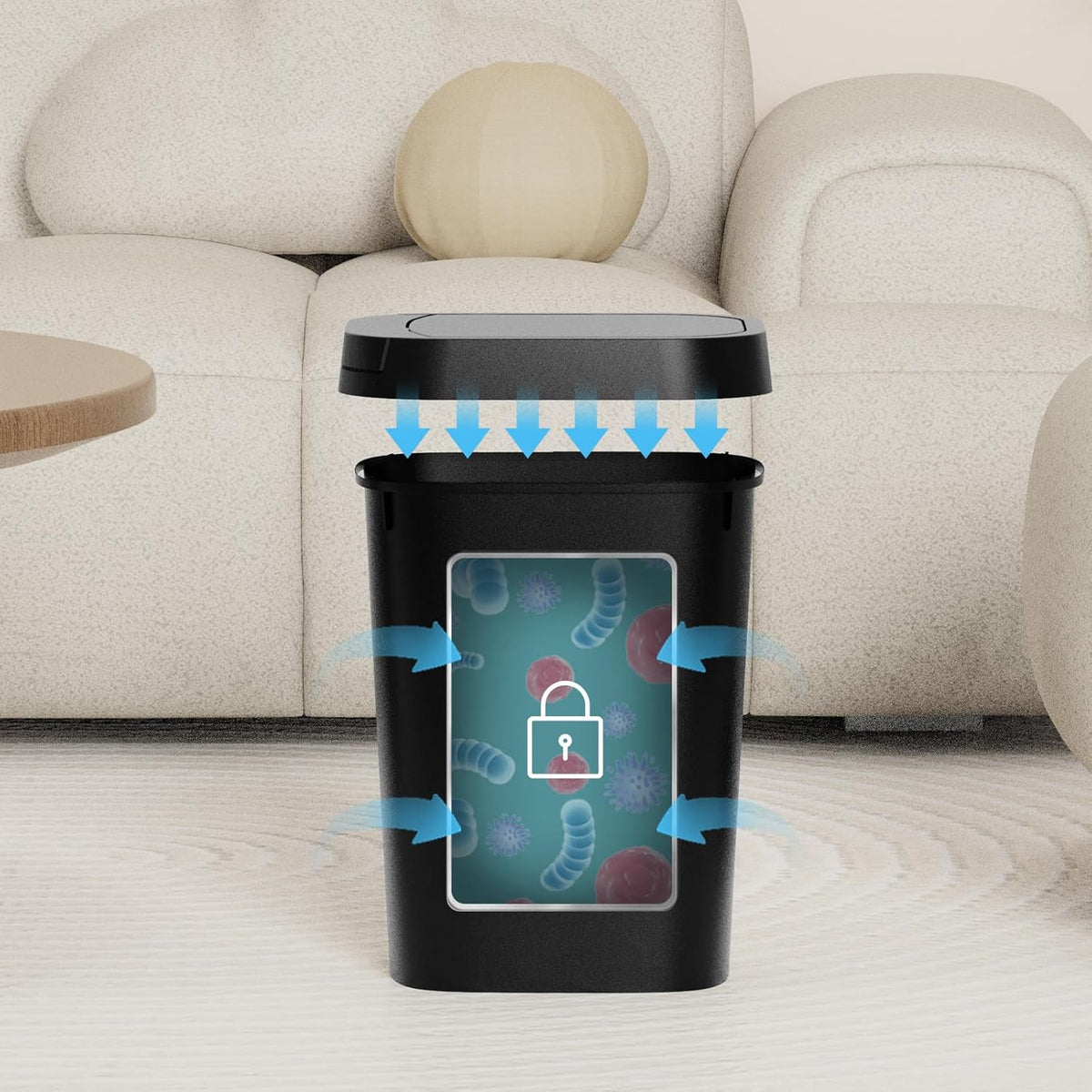 3 Pack Bathroom Small Trash Can with Lid, 2.6 Gallon Slim Garbage Bin with Pop-Up Lid, 10L Plastic