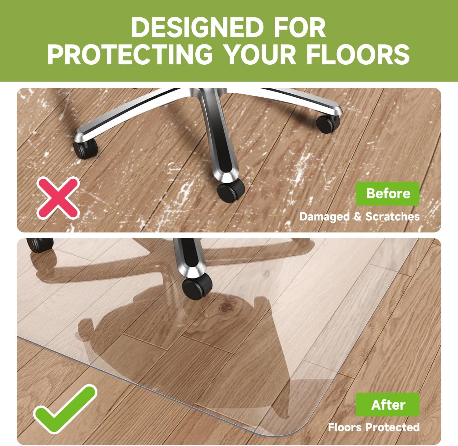 SOONAN Chair Mat for Hardwood Floor, 48" x 36" Clear Office Floor Mat, 0.08" Thickness Heavy Duty