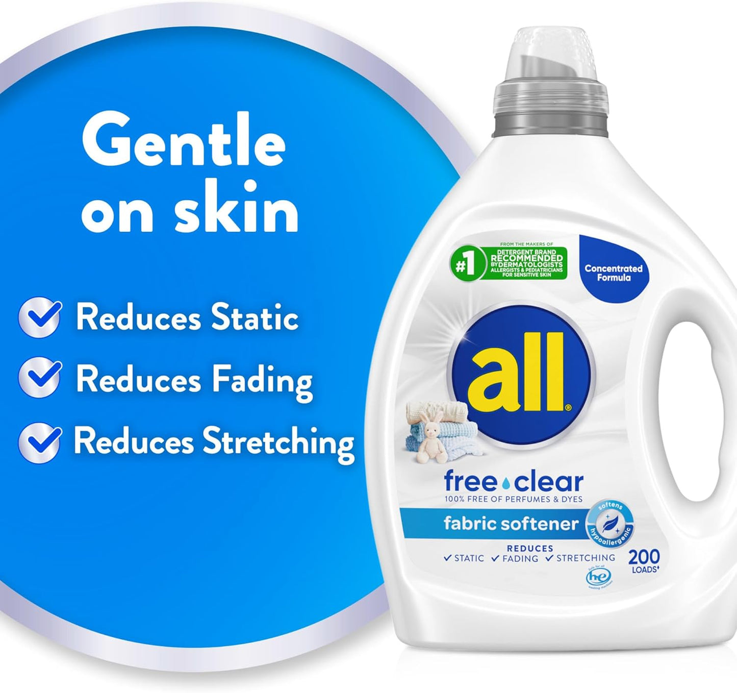 all free clear, Original, Liquid Fabric Softener for Sensitive Skin, Unscented and Hypoallergenic