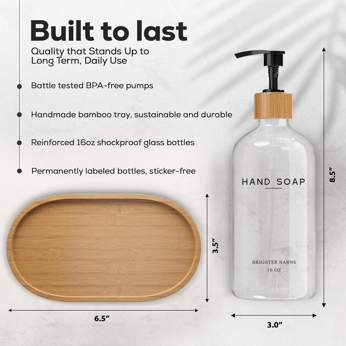 Clear Glass Soap and Lotion Dispenser Set with Tray by Brighter Barns - Hand Soap Dispenser