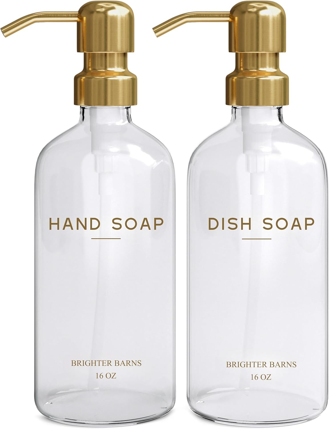 Luxury Glass Soap Dispenser Set by Brighter Barns - Hand and Dish Soap Dispenser for Kitchen Sink