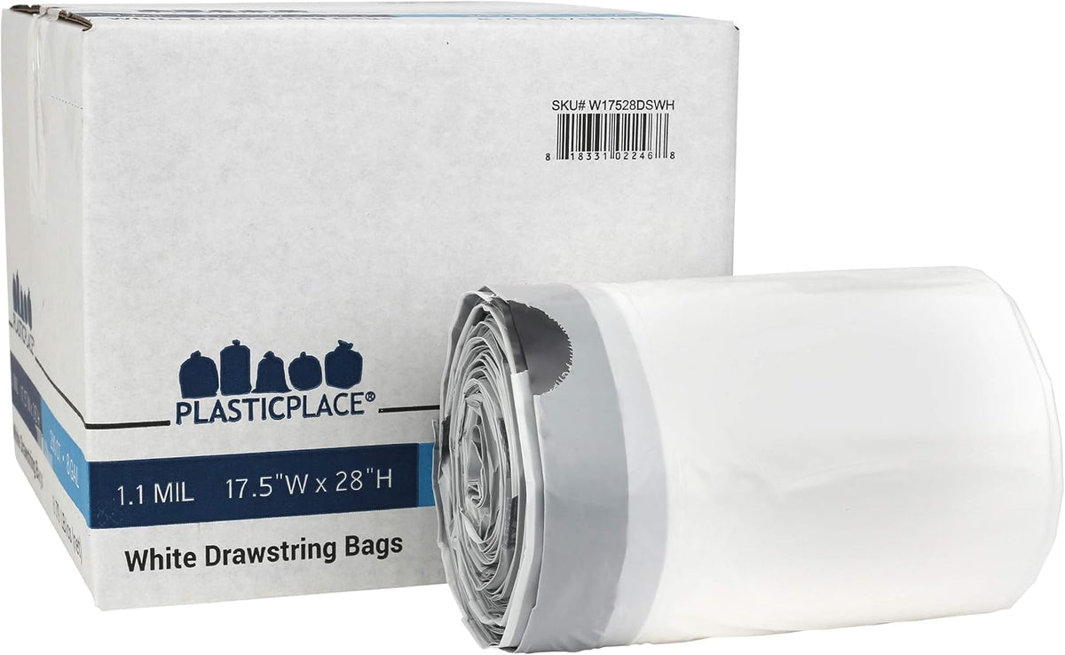 Plasticplace Custom Fit Trash Bags, Compatible with simplehuman Code G (200 Count) White Drawstring