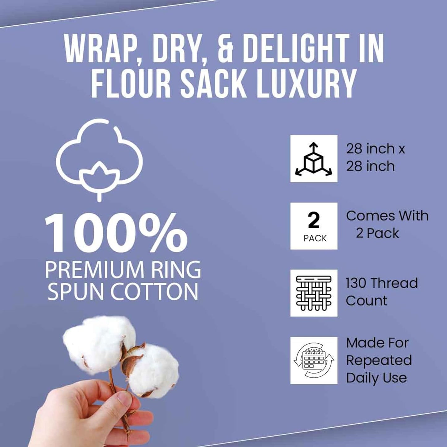 WHITEWRAP Flour Sack Towels| Tea Towel for Crafts| Kitchen Dish Cotton Blank Towel for