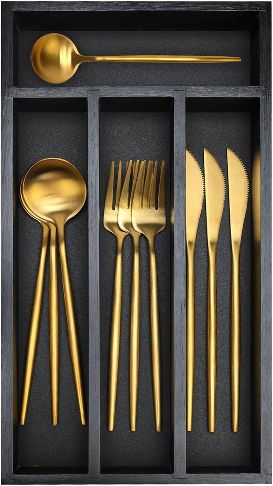 Small Wooden Silverware Organizer Tray Narrow Kitchen Drawer Dividers Utensil Organizers and
