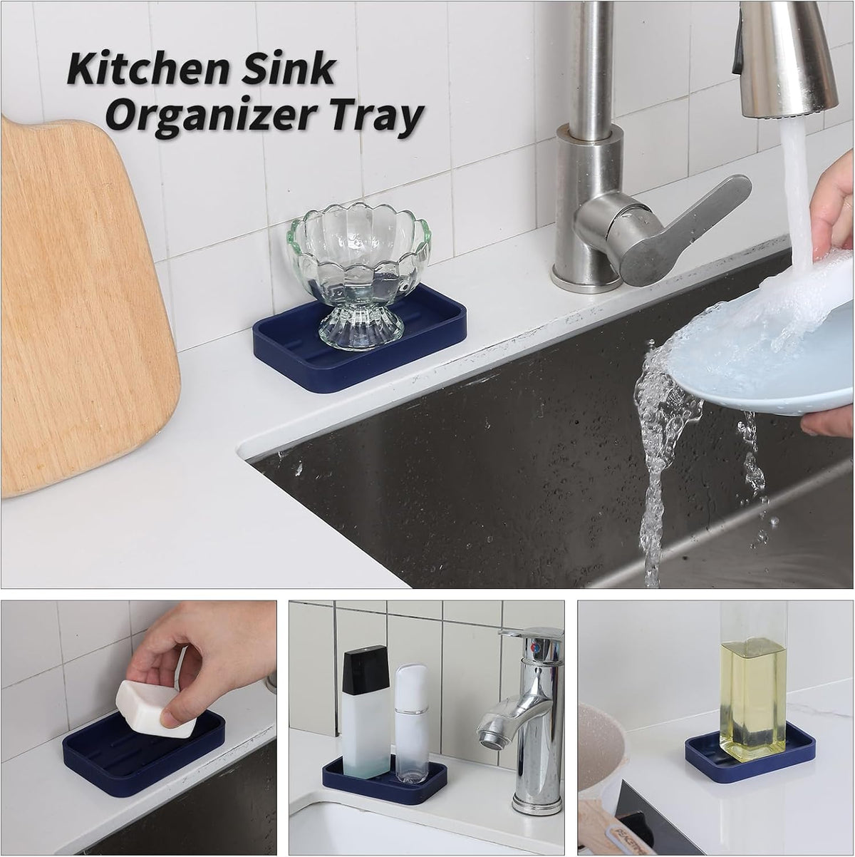 Silicone Kitchen Sink Organizer Tray for Multiple Usage,Easy Clean Sponges Holder for Kitchen