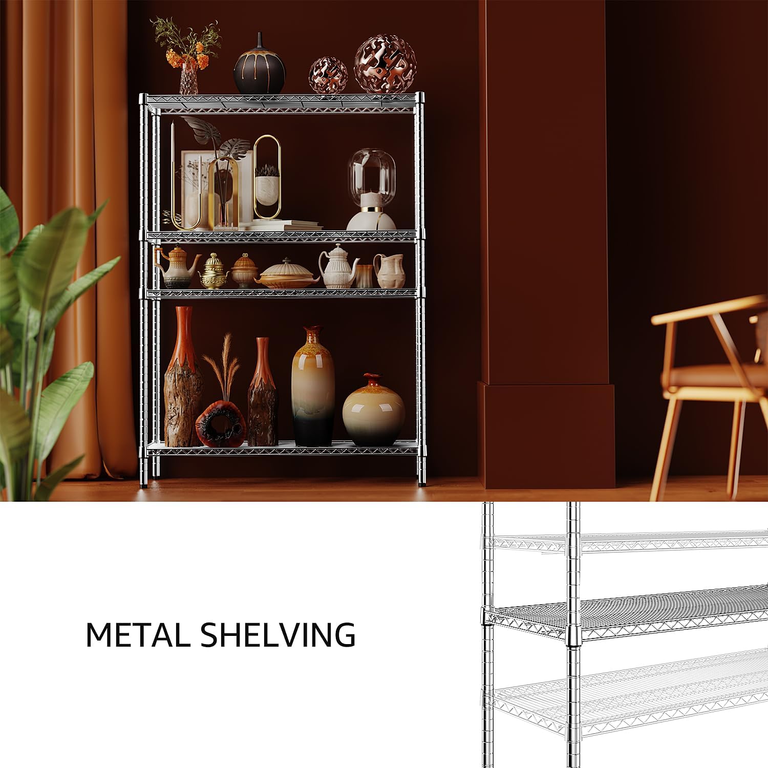 IZEUK 3400 LBS Garage Shelving Wide Storage Shelves 4 Tier Metal Shelves Heavy Duty Adjustable