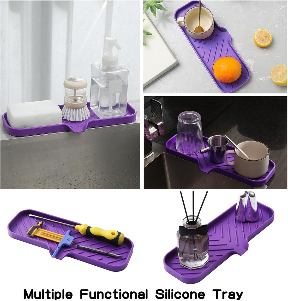 Silicone Bathroom Soap Dishes with Drain Spout-Bathroom and Kitchen Sink Organizer,Sponge