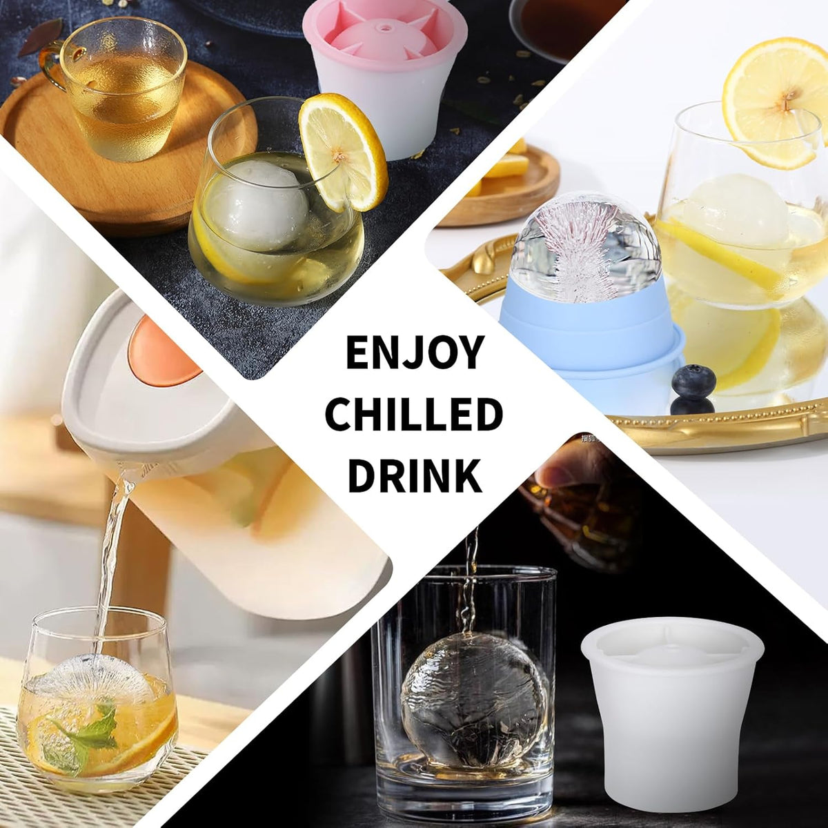 Round Ice Cube Molds 6 Pieces, Silicone Sphere Ice Mold Maker, Stackable Easy Release Circle Ice