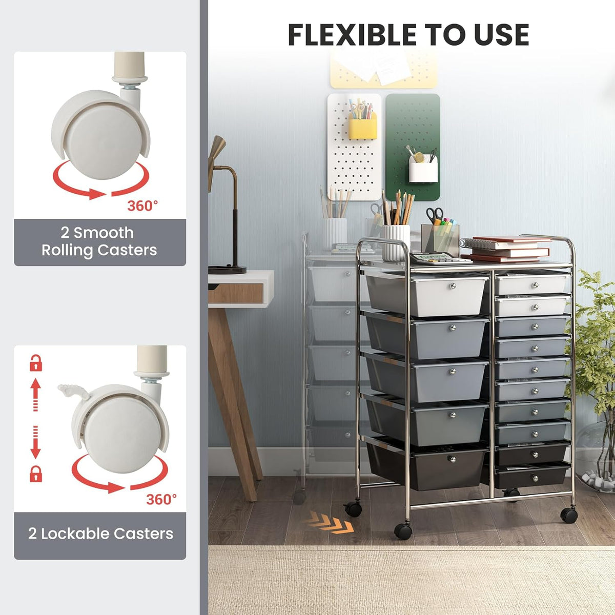 GOFLAME 15-Drawer Rolling Storage Cart, Multipurpose Movable Organizer Cart, Utility Cart for Home