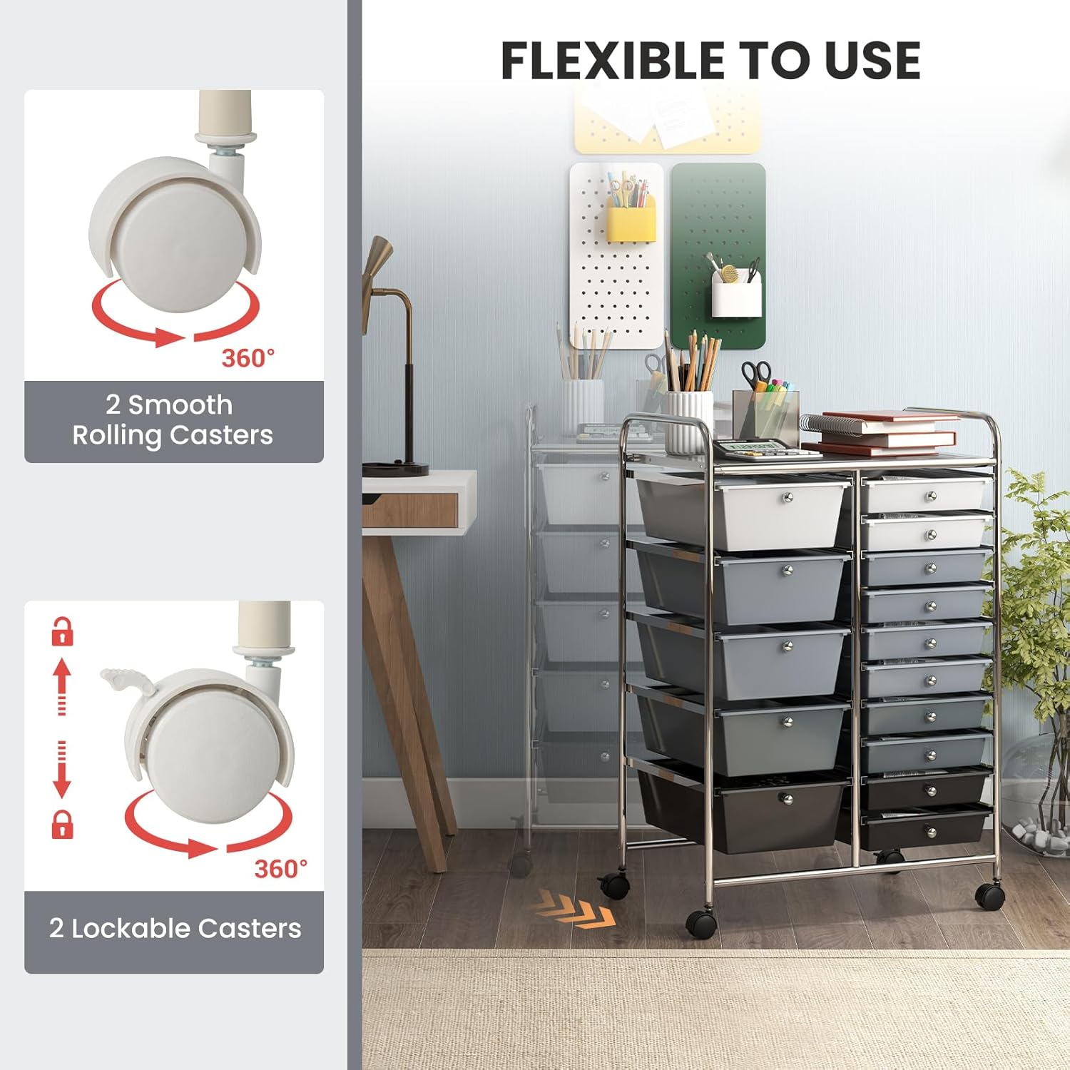 GOFLAME 15-Drawer Rolling Storage Cart, Multipurpose Movable Organizer Cart, Utility Cart for Home