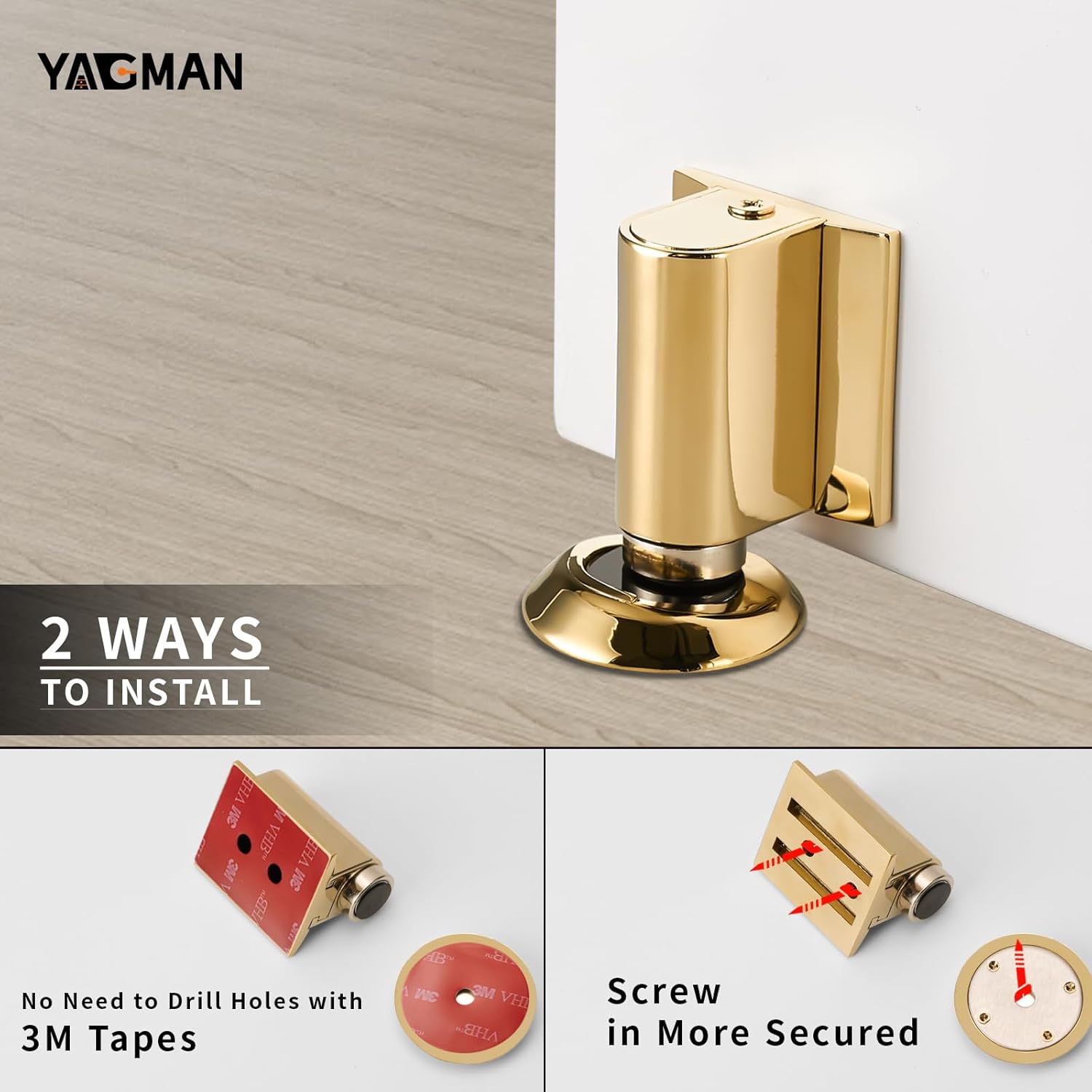 2 Pack Magnetic Door Stoppers Retractable Bottom of Door Holder No Drilling Mount Floor Door Stop