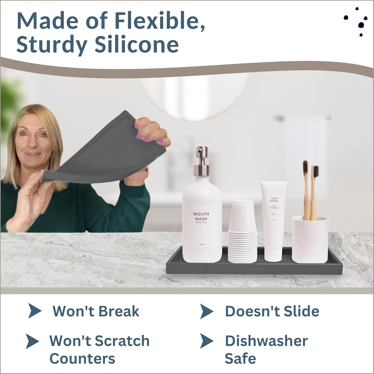 Countertop and Vanity Tray - 11.7" Silicone Bathroom Tray Countertop, Dish Soap Trays for Kitchen