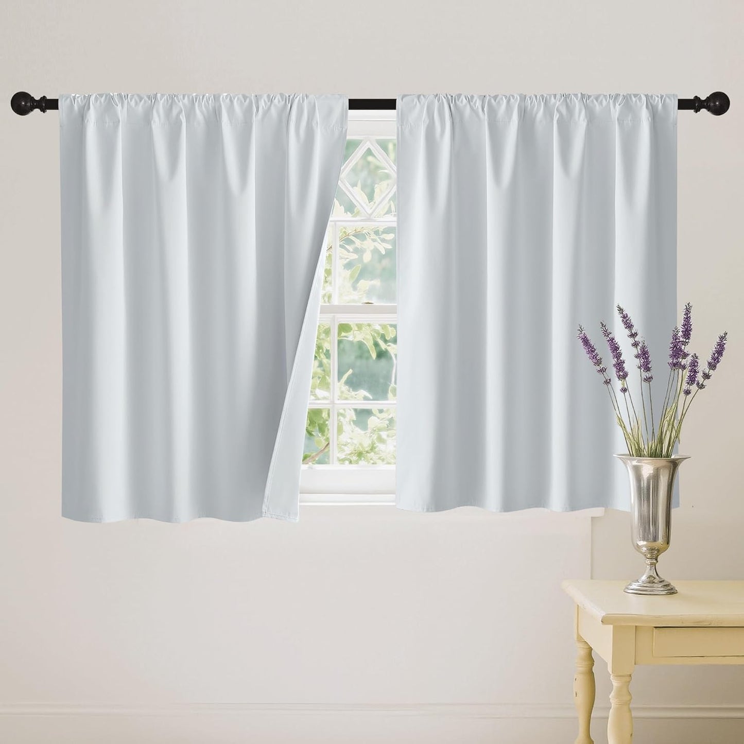 RYB HOME 100% Blackout White Short Curtains, Thermal Insulated Total Room Darkening Noise Reducing
