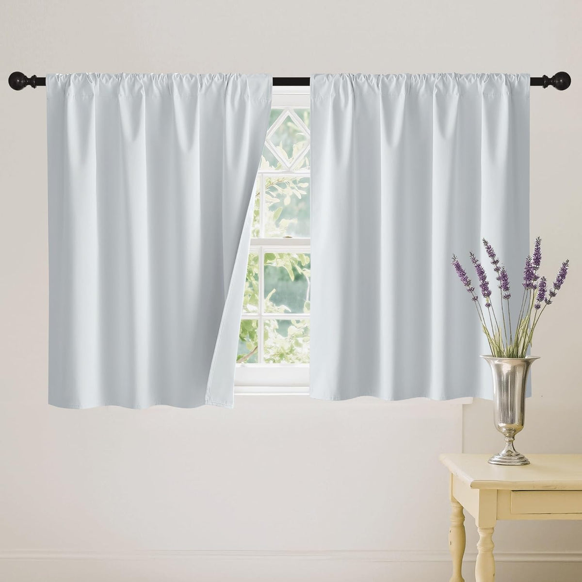 RYB HOME 100% Blackout White Short Curtains, Thermal Insulated Total Room Darkening Noise Reducing
