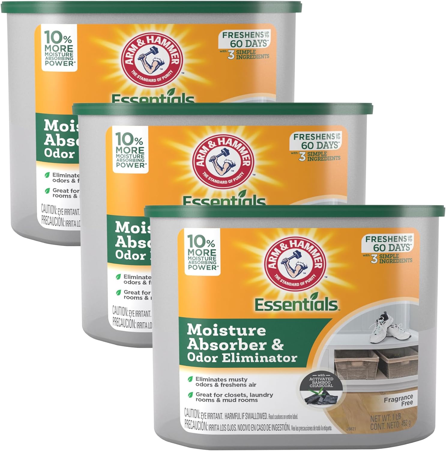 Arm & Hammer Essentials Disposable Moisture Absorber and Odor Eliminator Tub, Fragrance Free, 1