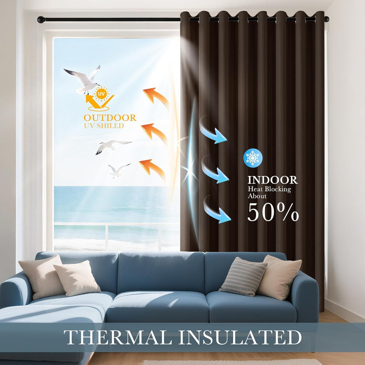 PONY DANCE Blackout Curtain Panels - Thermal Insulated Room Darkening Drapes Energy Saving Window