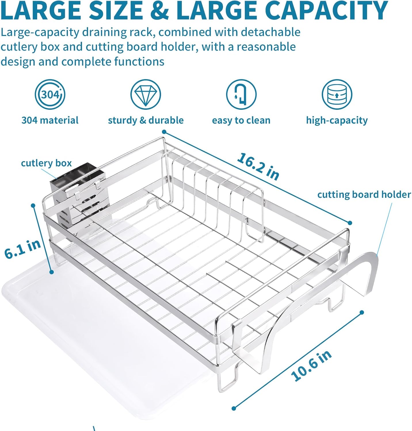 Stainless Steel Dish Racks for Kitchen Counter - Large Dish Drying Rack with Pull Drain Tray, Over