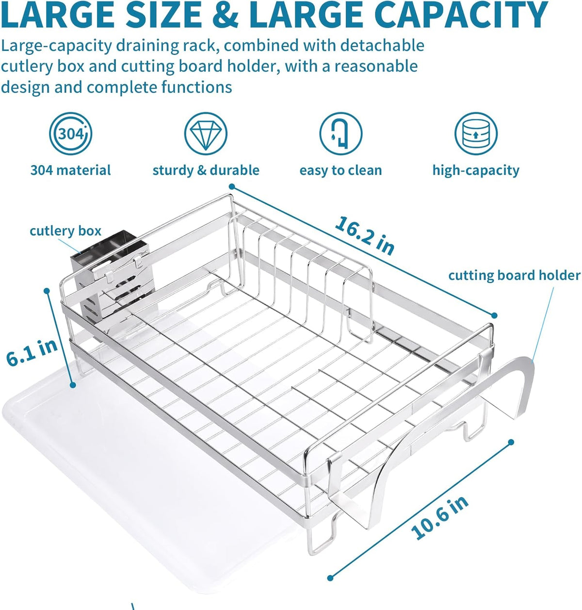 Stainless Steel Dish Racks for Kitchen Counter - Large Dish Drying Rack with Pull Drain Tray, Over
