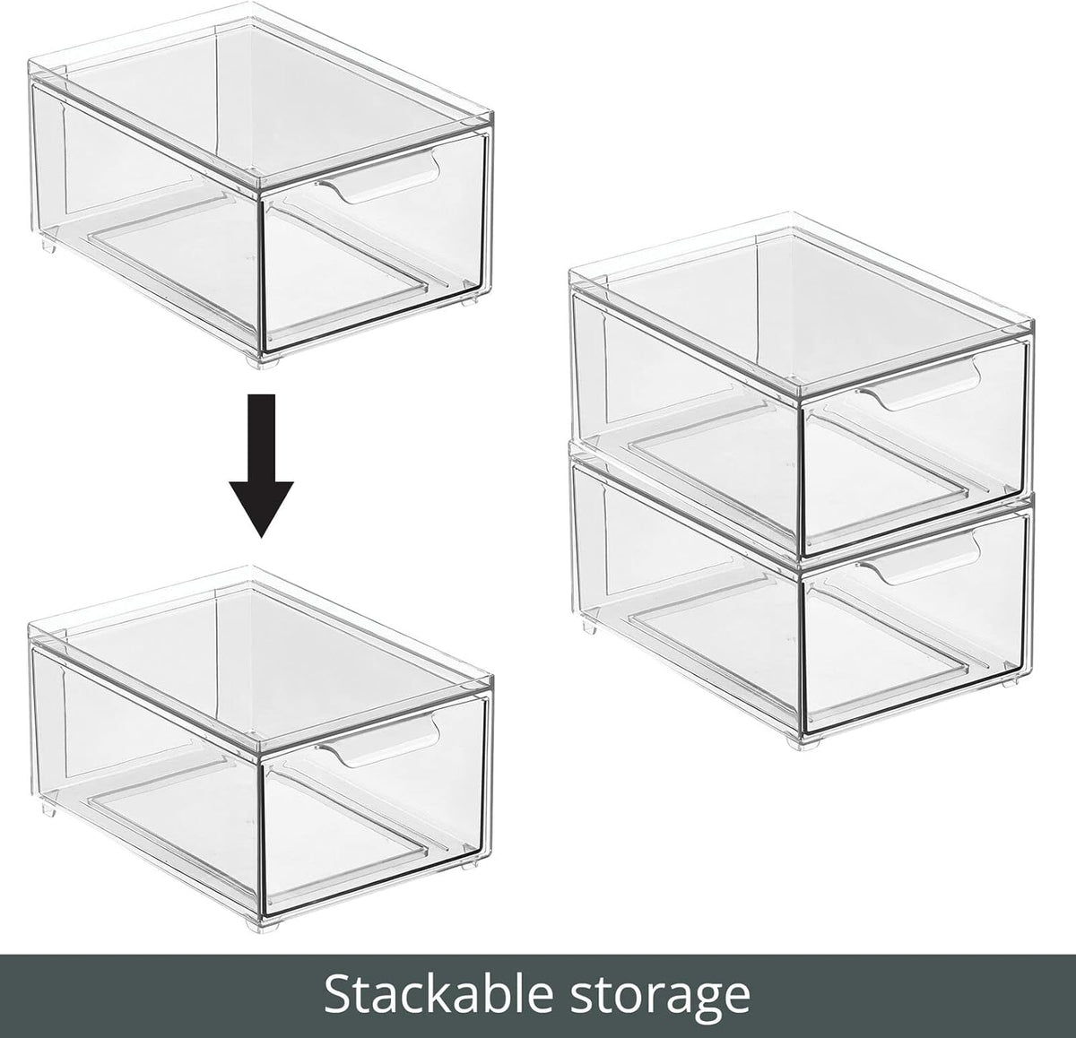 mDesign Stackable Storage Containers Box with Pull-Out Drawer - Stacking Plastic Drawers Bins for