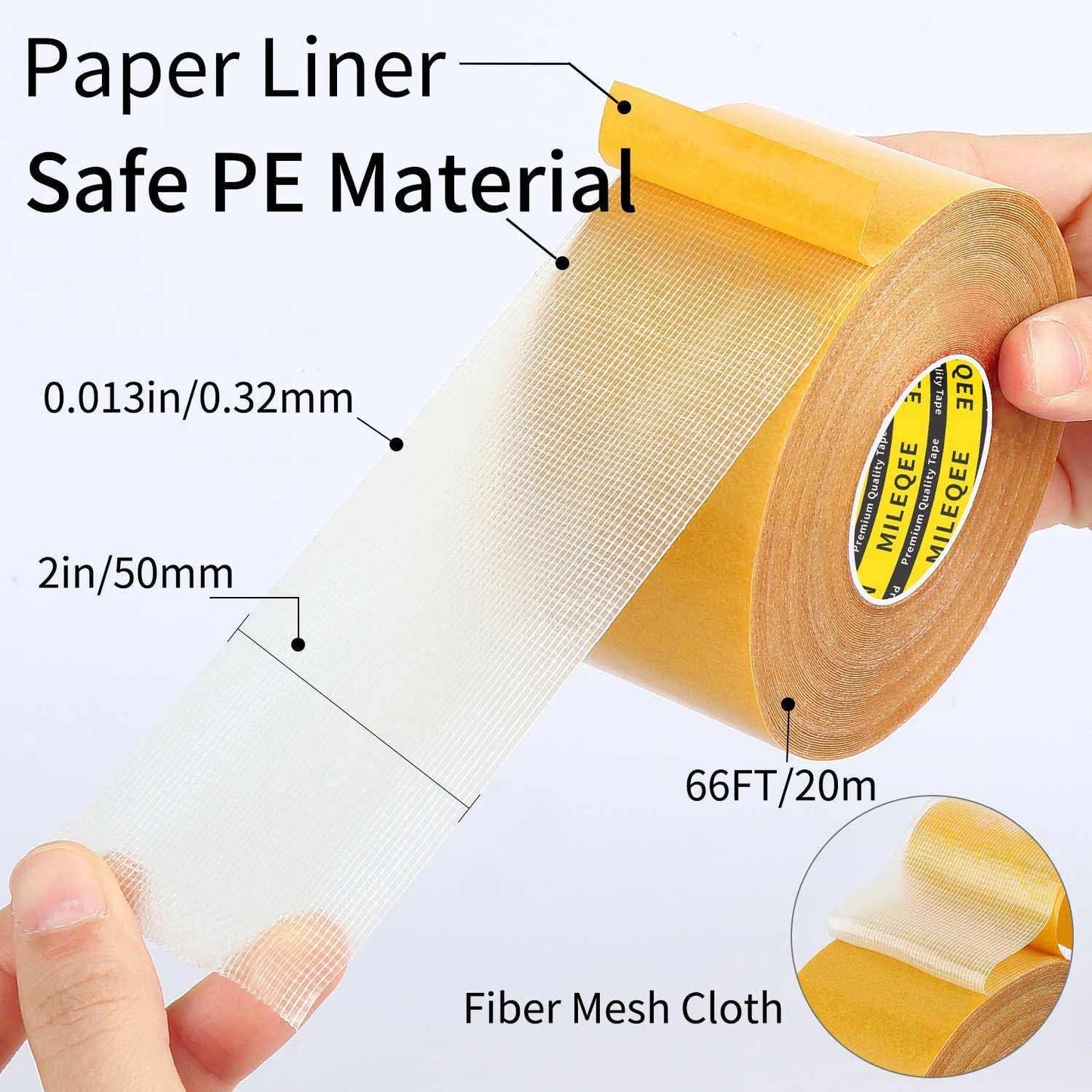 3Pack Double Sided Tape Heavy Duty, 2in x 66FT (198FT Total), Super Sticky Resistente Clear Tape