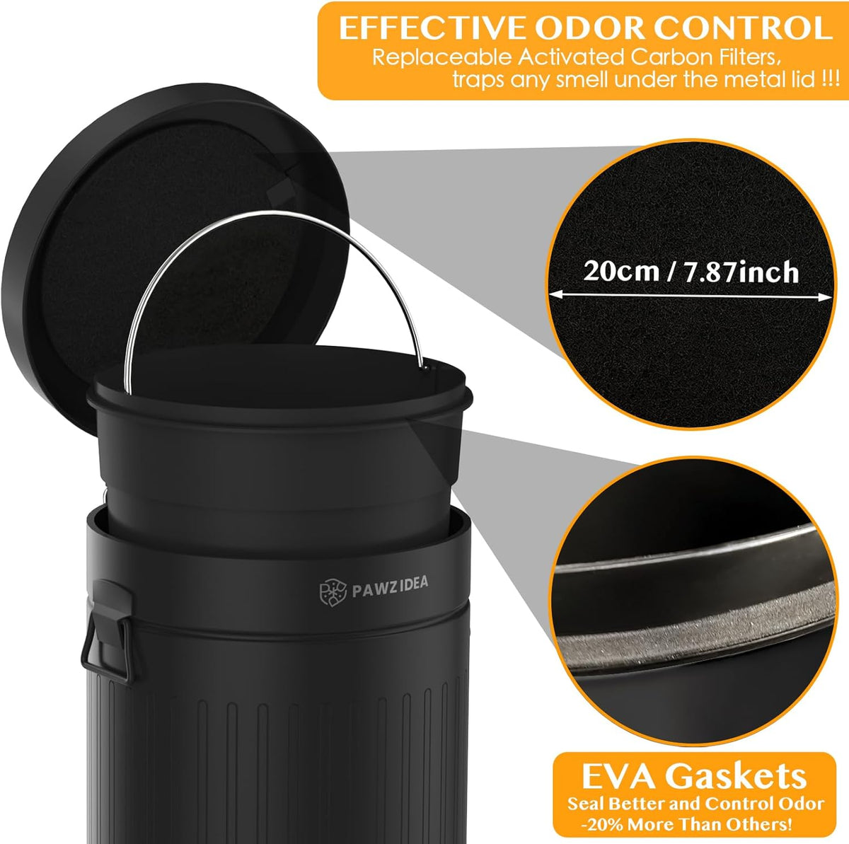 PAWZIDEA Dog Poop Trash Can Outside Odor Control, 3.1 Gallon Outdoor Trash Can with Lid, Waterproof