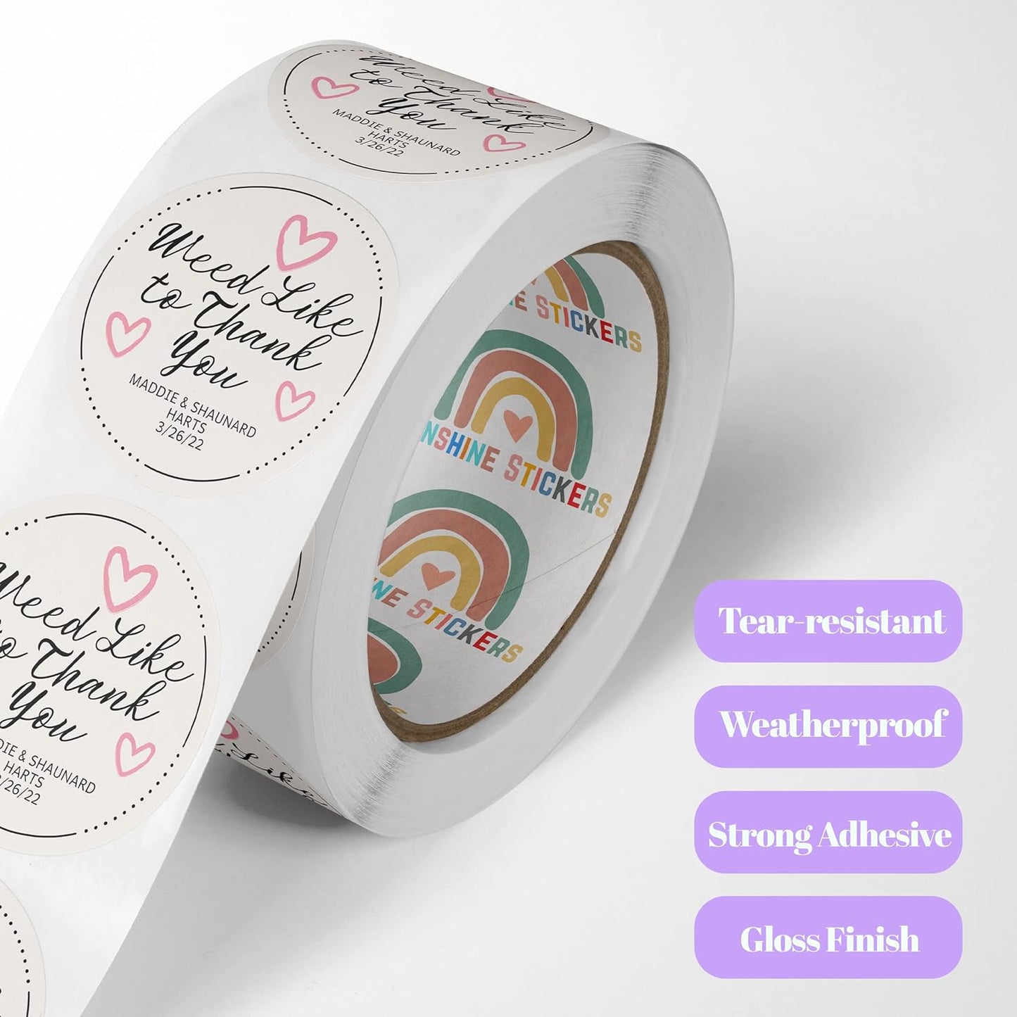 150 Custom Circle/Square BOPP Roll Labels- Personalized Stickers for Business Logo, Party, Wedding