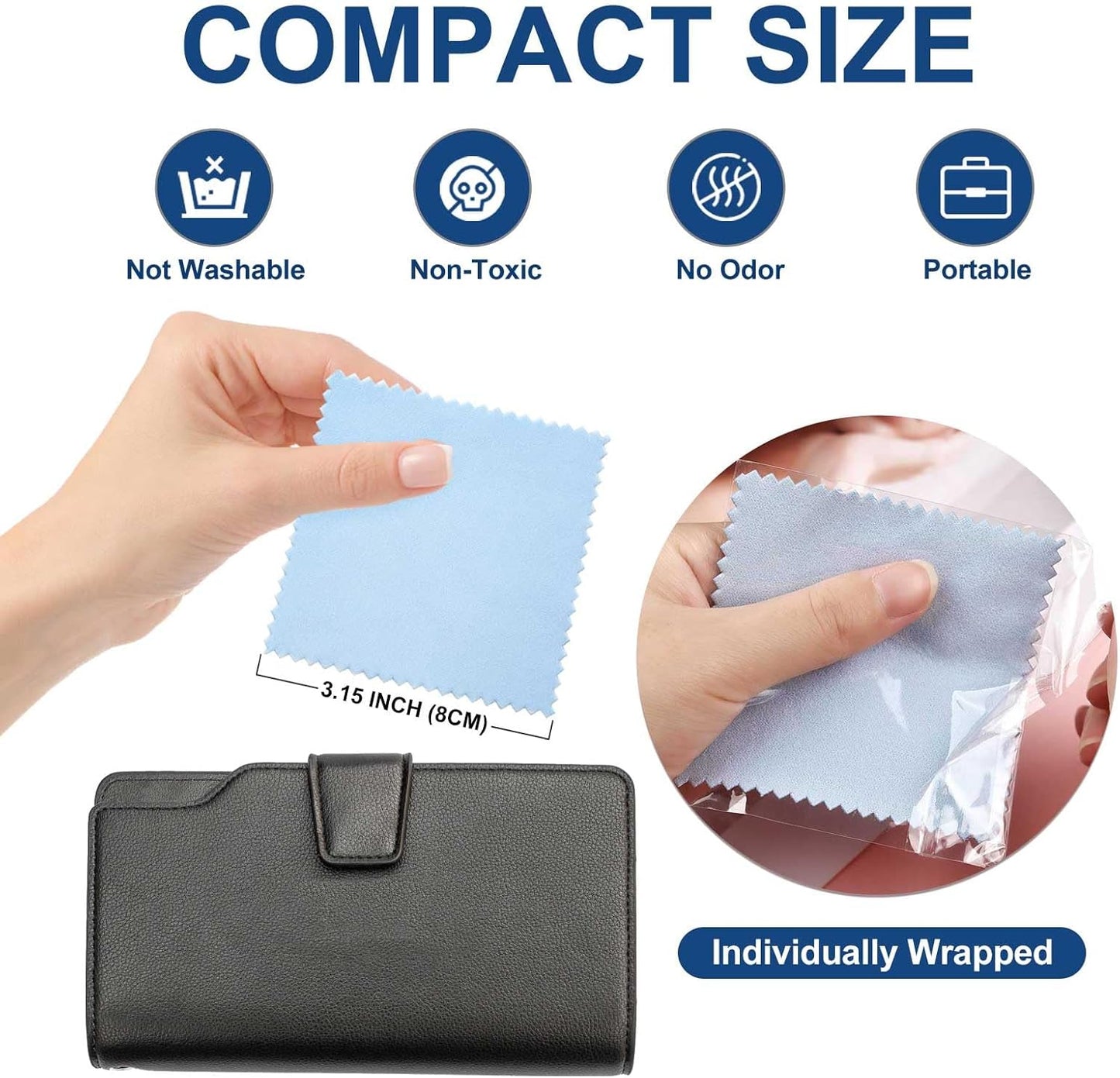 SEVENWELL 50pcs Jewelry Cleaning Cloth Blue Polishing Cloth for Sterling Silver Gold Platinum Small