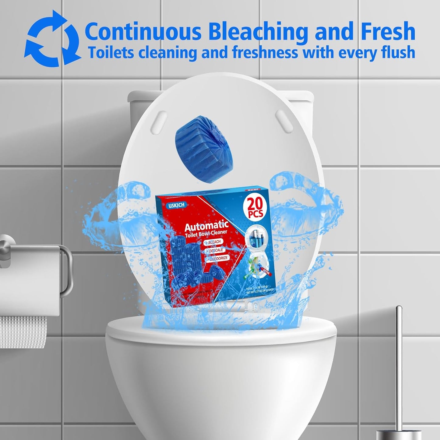 USKICH 20 Pack Toilet Bowl Cleaner Tablets,Blue Automatic Toilet Tank Cleaners, Long-Lasting