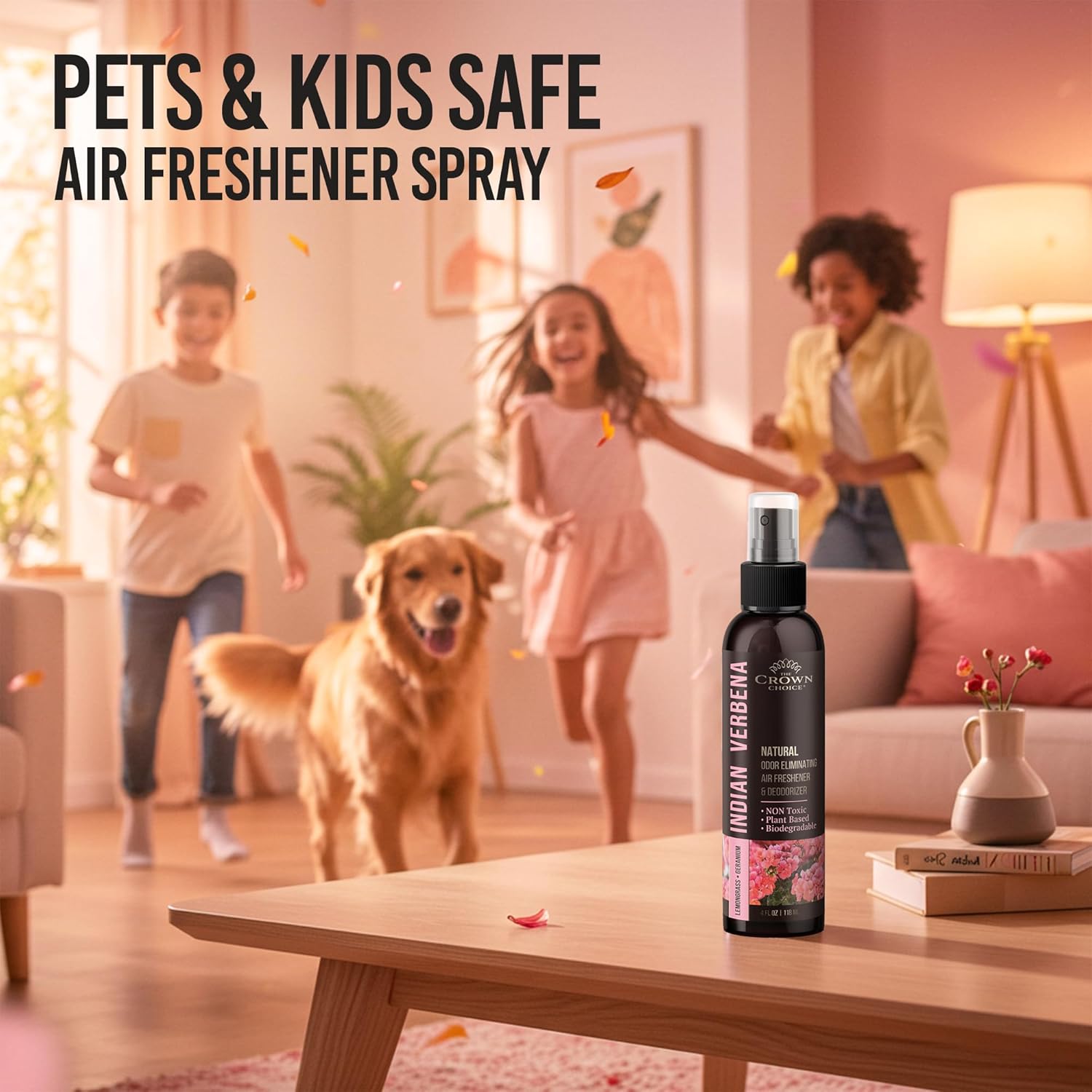 Natural Air Freshener Spray—Geranium & Lemongrass Odor Eliminator—Non-Toxic Essential Oil