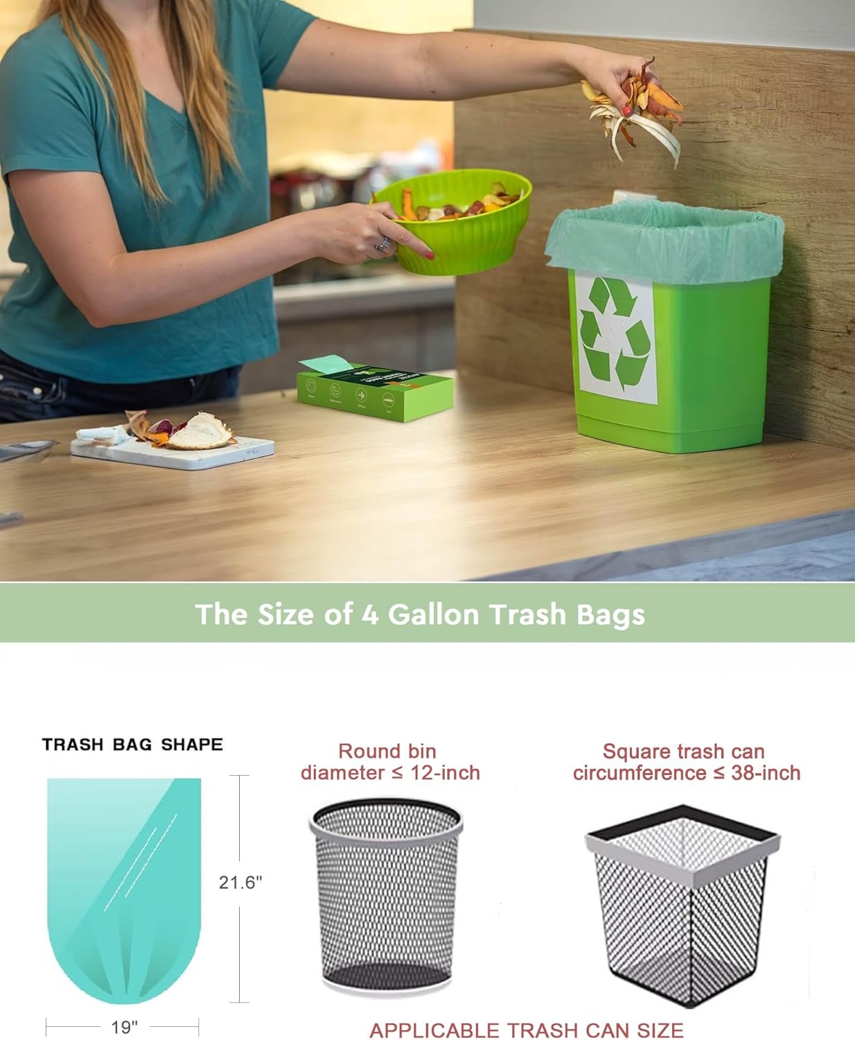 4-6 Gallon Small Trash Bags Compostable Trash Bags,AYOTEE 60 Count Ultra Strong Unscented Garbage